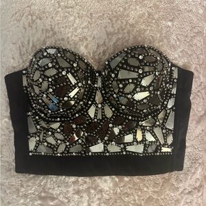 Black and Silver Embellished Bustier